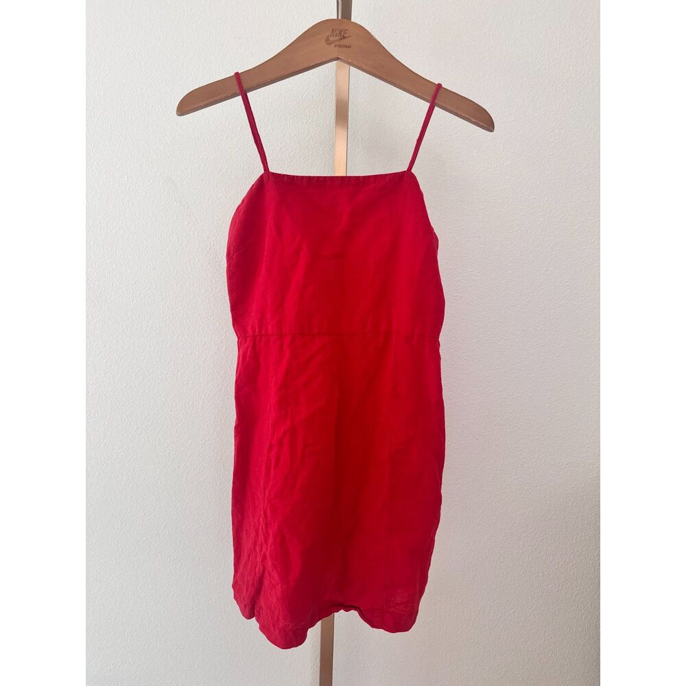 Zara Linen Cotton Blend Red Mini Dress Size Small Detailed Back